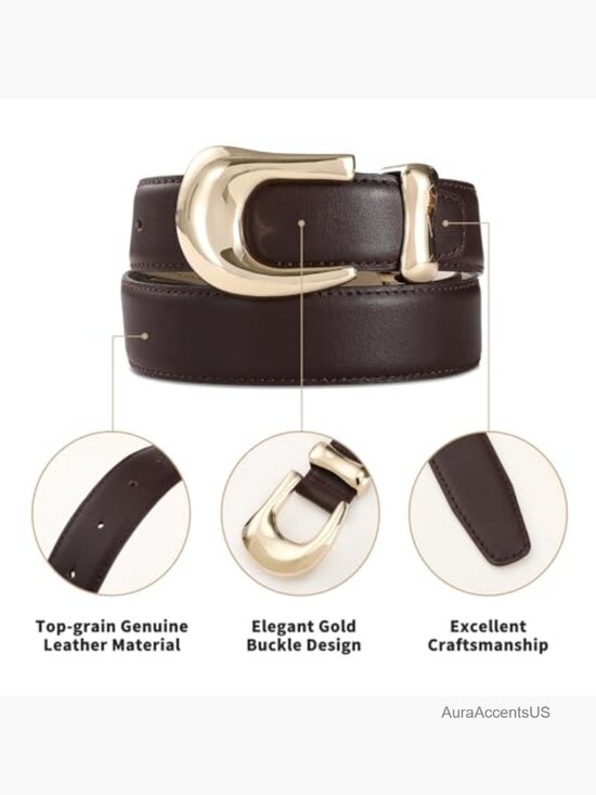 Genuine Leather Belt for Women with Gold Metal Buckle Fashion Belt for Jeans